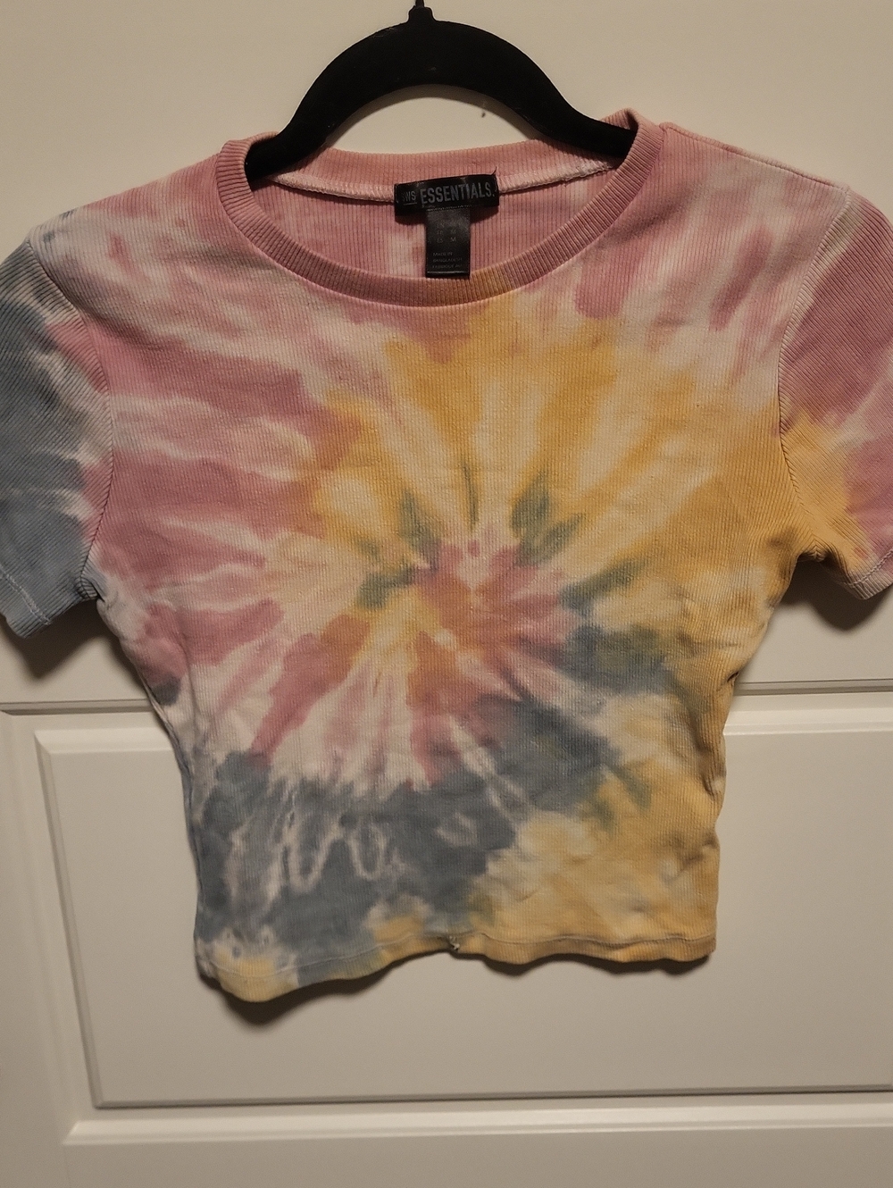 Essentials Ribbed Tie-Dye Crop Top - Pink, Yellow, Blue